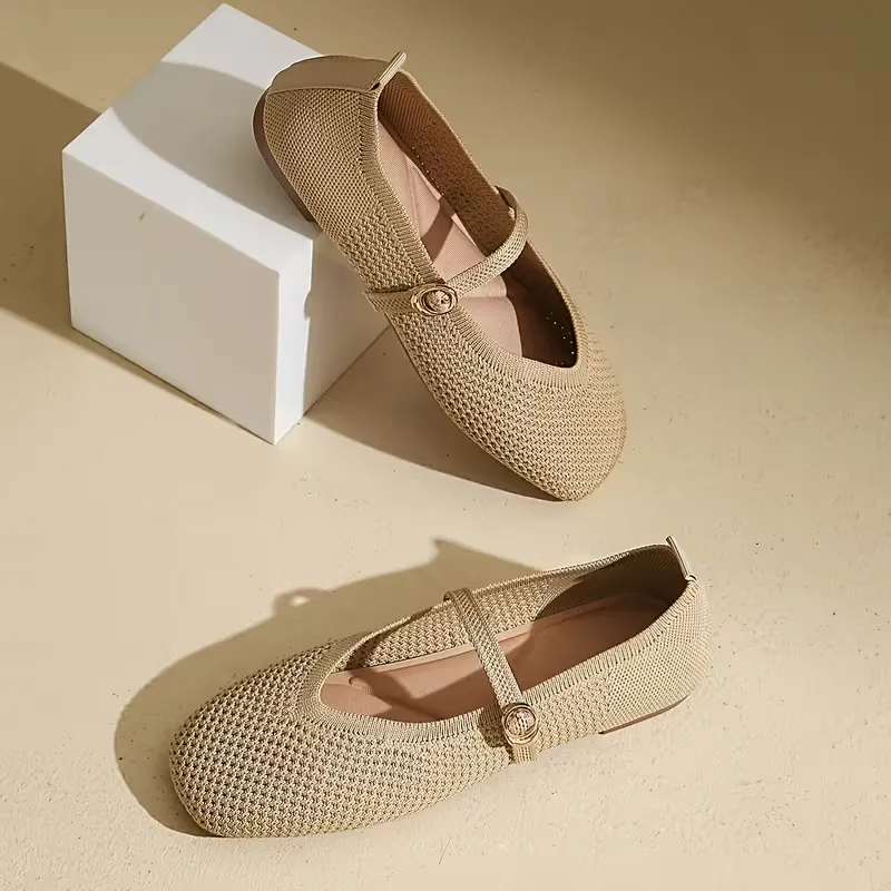 Women's Breathable Knit Mary Jane Flat Shoes