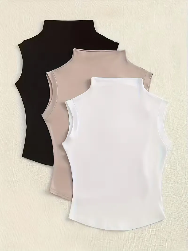 Versatile Mock-Neck Sleeveless Tops